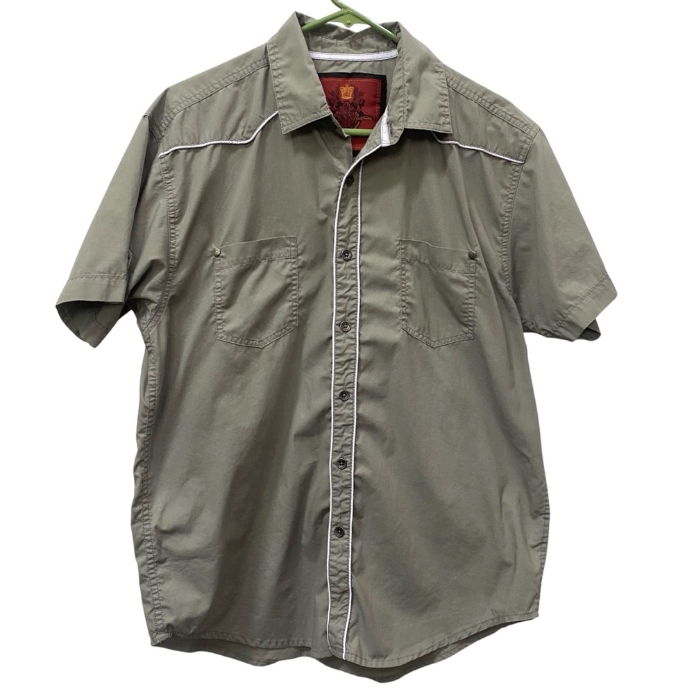Drill Clothing Co Men's Green Short Sleeve Western Shirt size L White Piping